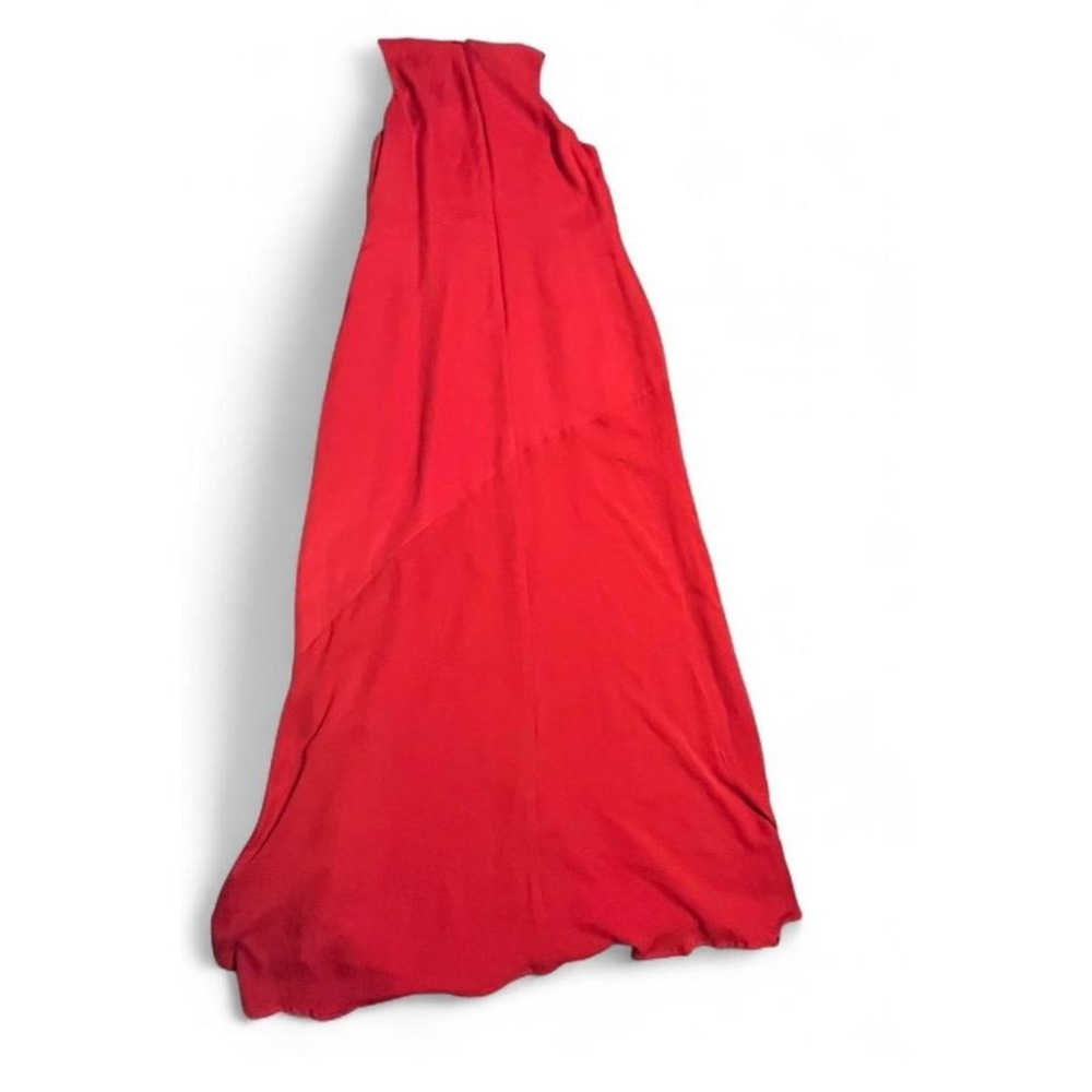 Gruppo Americano 100% Silk Red Maxi Dress Women's Size 8 Asymmetrical Hem Elegan